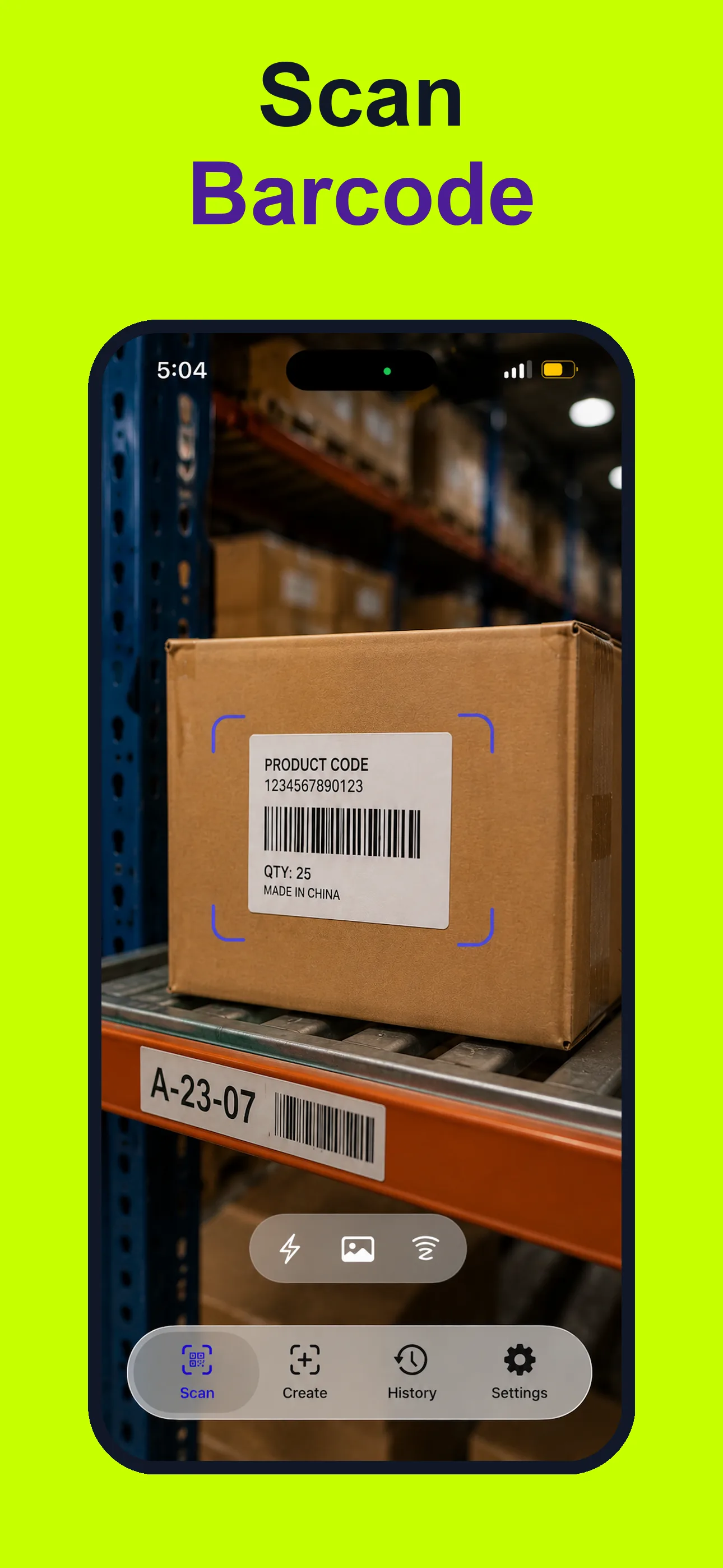 iPhone barcode scanner screen for reading product codes