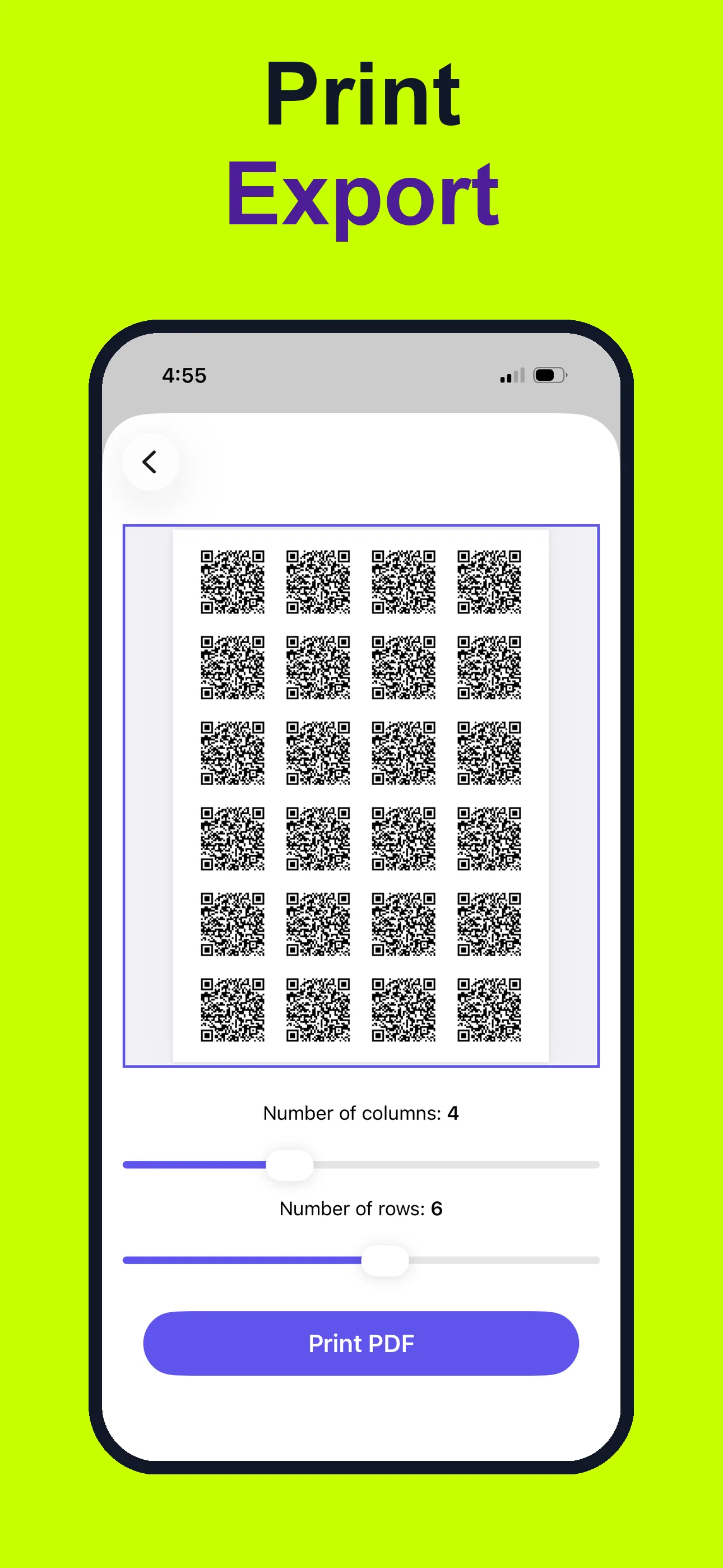 Print and export QR code screen on iPhone