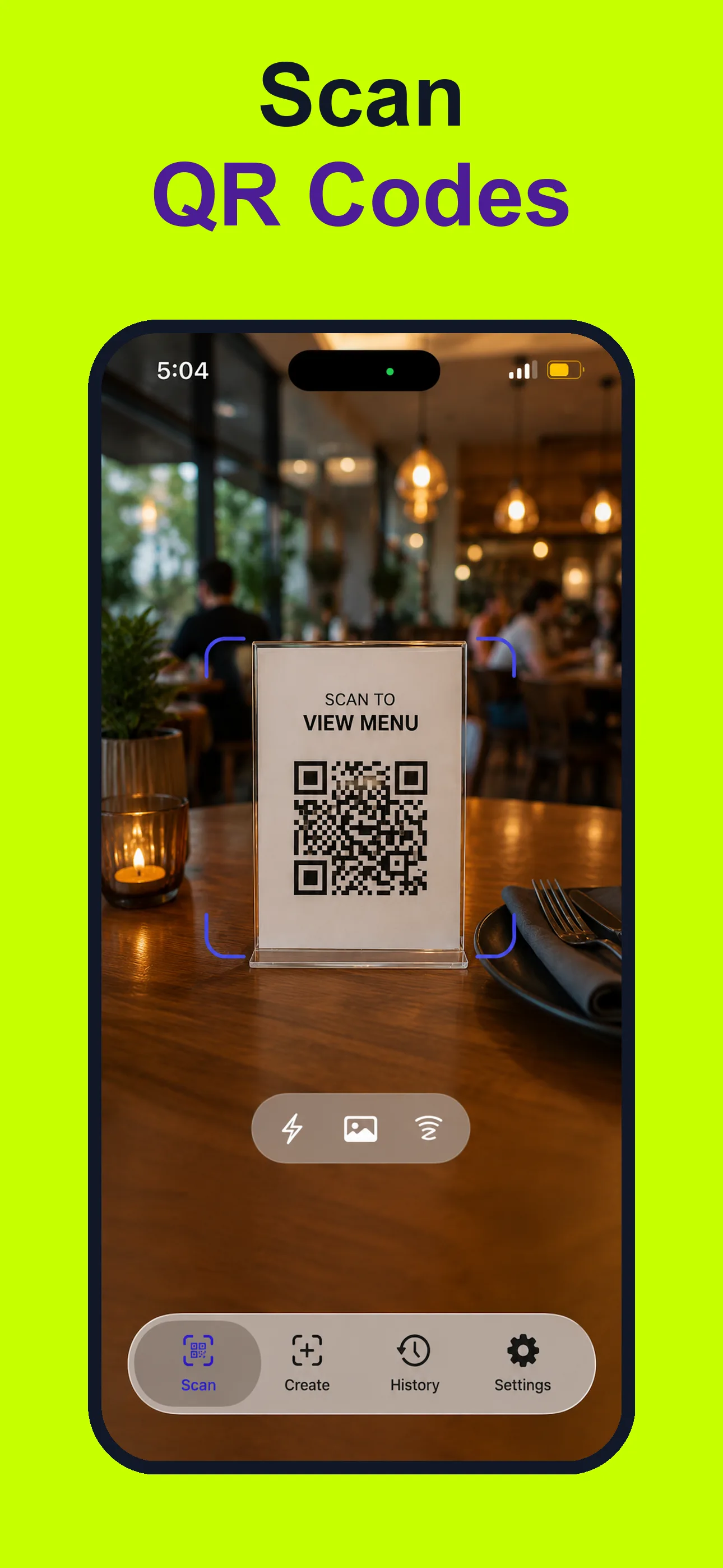 iPhone QR scanner screen showing a QR scan interface